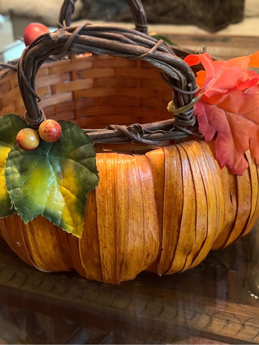 Fall Pumpkin Basket, Thanksgiving Crackers & Faux Gourds